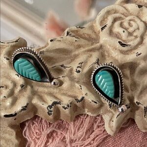 Beautiful Aspen Leaf Turquoise and 925 Silver Beaded Teardrop Earrings